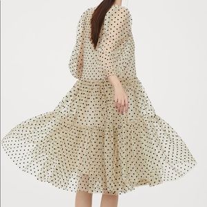 Balloon Sleeve Knee Length Polka Dot Dress